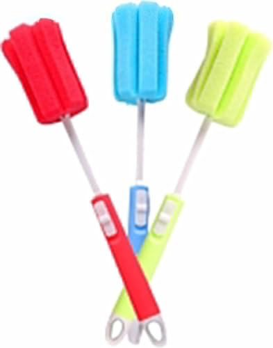 3 Pcs Sponge Bottle Brushes with Adjustable Long Handle, Soft Dishwashing Foam Cleaning Brushes for Cups Mugs Kettles Wine Glasses Washing Up Brush