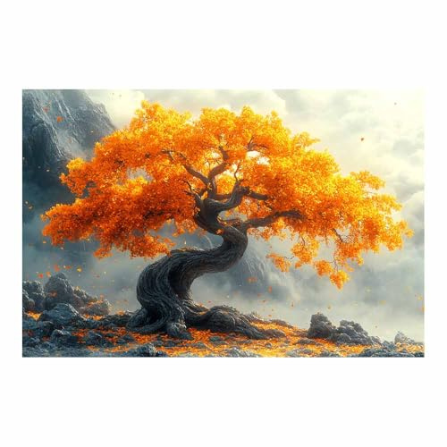BOHUO Baum des Lebens Leinwand Bilder Abstrakter Baum Bild Schlafzimmer über Bett Room Decor Baum - Kunst - Natur(Orange 43)-70x100cm Ungerahmt