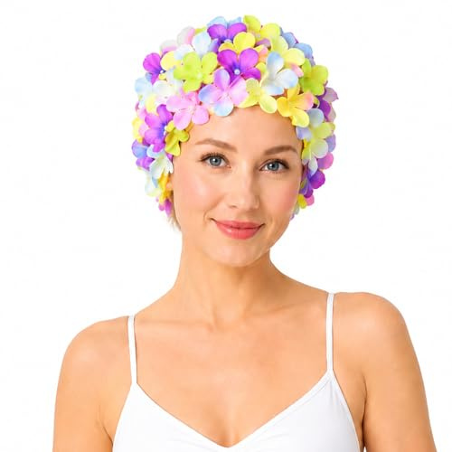 Swimming Cap Women, Vintage Floral Petal Retro Swim Caps Bathing Caps, Floral Design, Secure Fit Swimming Cap for Regular Swimming and Water Sports