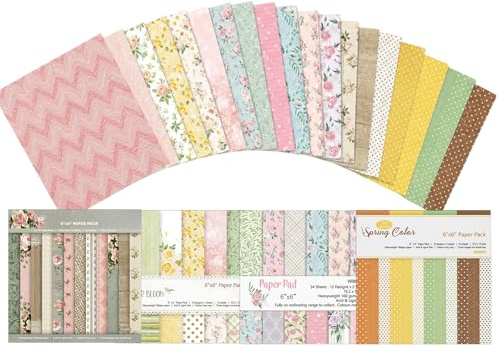 Scrapbook Papier 48 Blatt 15,2x15,2 cm, Buntes Motivpapier Set, Vintage Designpapier Bastelpapier mit Muster, doppelseitiges Scrapbook Paper für Journaling Kartenbasteln Fotoalbum Dekoration