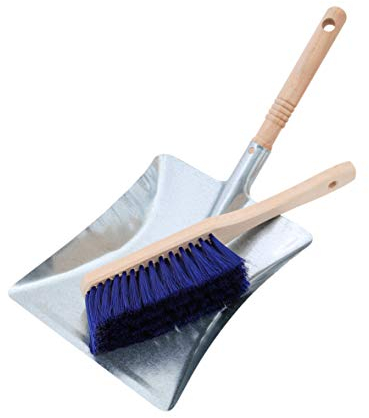 Kamino-Flam Kehrschaufel-Set mit Handfeger - Kehrblech verzinkt & feuerfest Handfeger aus Buche-Holz - Schaufel & Feger klein für Holzofen - Kehrblech mit SB-Bohrung - Schaufel-Set für Kamin, ca. 23,5 x 3,5 x 22,5 cm