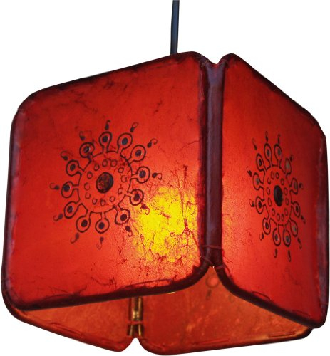 GURU SHOP Henna - Plafoniera/lampada a Sospensione in Pelle Karachi, Rosso, Colore: Rosso, 16x16x16 cm, Plafoniere Orientali