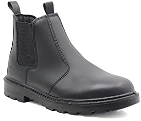 Unisex Black Leather Safety Dealer Boot - Grinder, Black Leather, 9 UK