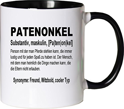 Mister Merchandise Kaffeebecher Tasse Patenonkel Definition Geburt Pate Bruder Schwester Freund Teetasse Becher Weiß-Schwarz