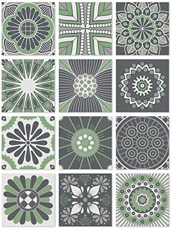 Panorama Azulejos Adhesivos Cocina Baño Pack de 48 Baldosas de de 15x15cm Hidráulico Verde - Revestimiento de Paredes - Cenefas Adhesivas