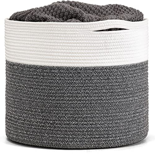 Goodpick Großer Baumwollseilkorb, Deckenkorb, Wohnzimmer, 40,1 x 40,1 x 35,1 cm, Baby-Spielzeug-Aufbewahrung, gewebte Aufbewahrung, Grau