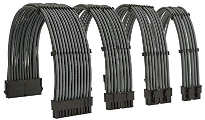 Formulamod Sleeve Extension Power Supply Cable Kit 18AWG ATX 24P+ EPS 8-P+PCI-E8-P with Combs for PSU to Motherboard/GPU (Grey)