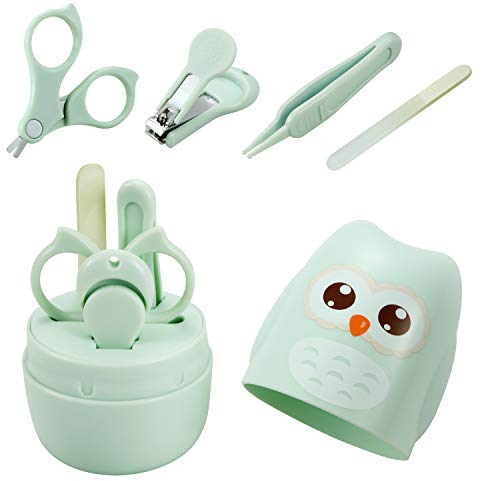 PandaEar Baby Nagelknipser Maniküre Set, 4 In 1 Baby Nagelpflegeset Pediküre Pflege Kit mit Nagelknipser, Schere, Nagelfeile & Pinzette für Neugeborene Kinder Kleinkinder Säuglinge, Grün