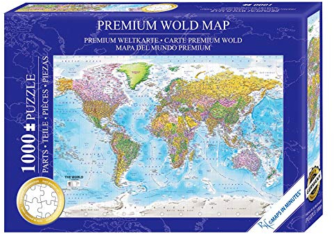 Närbild världskarta pussel 1 000 bitar – världen – 68 x 48 cm premiumkarta 2020 – kartor på några minuter