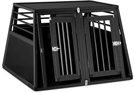 Relaxdays Hundebox Auto, doppelte Hundetransportbox Kofferraum, abgeschrägt, Trennwand, HBT 68 x 97,5 x 92,5 cm, schwarz