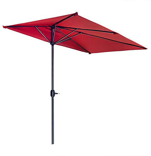CYY Parasol de Jardin Demi-Face avec 5 Nervures et Manivelle,Protection Solaire et Imperméable Parasol de Exterieur pour Terrasse Balcon,Gain de Place(Rouge)