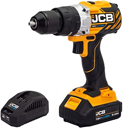 JCB 18v Brushless Cordless Combi Drill, 2.0ah Lithium-ion Battery & Fast Charger, Variable Speed & LED Light, Rubber Grip Overmould