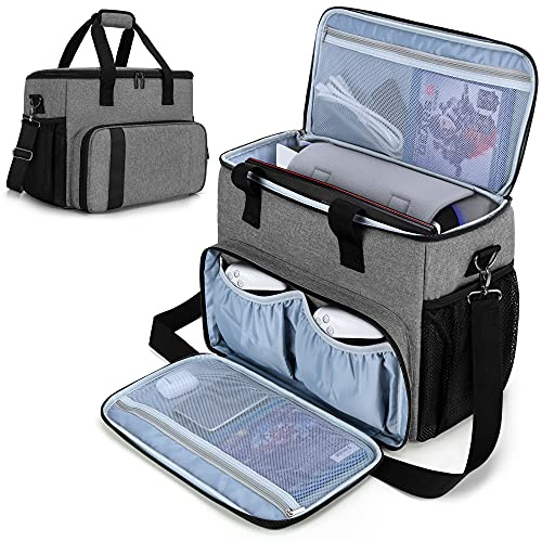 CURMIO Bolsa de Transporte Consola de Juegos Compatible con PS5/ PS4, Gris
