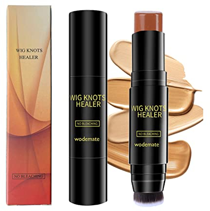 wodemate Bâton de Teint pour Perruque en Dentelle, Wig Knots Healer, Perruque Nœuds Guérisseur, Stick de Teint Portable Imperméable avec Brosse, Remplir Racine des Cheveux, Marron Foncé(04)