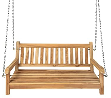 SAM 2-Sitzer Gartenschaukel Susana, hängende Bank 120 cm, Teakholz massiv, Schaukelbank für den Garten, pflegeleichtes Unikat