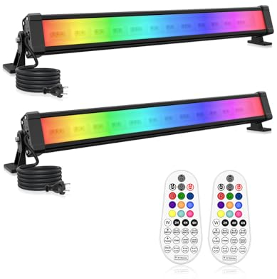 CLV Projecteur Led RGB Barre 42W Spot LED Coloré avec Télécommande RF 360° Barre LED Multicolore Dimmable Éclairage RGB Minuterie Mémoire Lampe Coloré Étanche IP66 pour Bar Halloween Noël