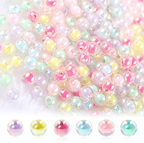 Modixun glänzende Acrylperlen, runde transparente gemischte Farben, ästhetische Perlen, Charm-Regenbogen-Perlen für Schmuckherstellung, DIY-Armband, Halsketten, Basteln (400)