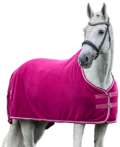 EQUILYX® Abschwitzdecke Pferd [perfekte Passform] Fleecedecke Stalldecke Transportdecke wärmend feuchtigkeitsabsorbierend atmungsaktiv (Fuchsia, 135)