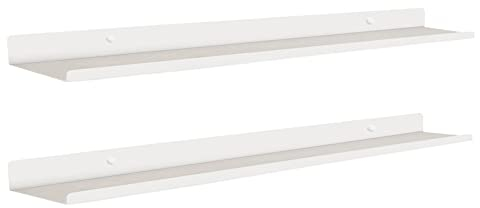 MILUKA Set di 2 Mensole da Muro Design | Mensole Sospese 110 x 10 cm Bianca | Salvaespazio e Decorazione, Quadri, Libri, Cornici e Piante | Mensola Organizer Bagno e Cuina