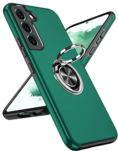 LeYi for Samsung Galaxy S22 Case: Samsung Galaxy S 22 Phone Case 5G Cover Built-in Ring Holder Magnetic Shockproof Lightweight Silicone Hybrid Case Green | Invisible Metal Ring Stand Holder Tough Shockproof Protective Phone Cover for S 22 - Green