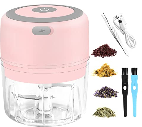 VRUPINZE Electric Herb Grinder - 3.5 Inch Large Grinder for Grinding Dry Fresh Herbs and Spices with Clear Chamber, Portable USB Charge, Modern Style, Pink