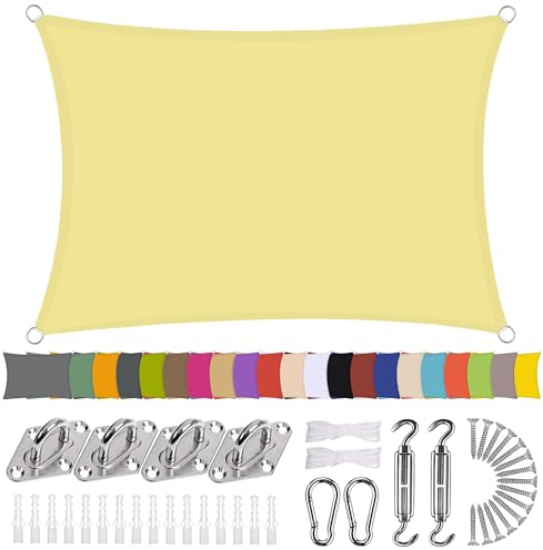 Voile d'ombrage Rectangulaire 3x6m Couleur CrèMe, Voile dombrage rectangulaire, perméable à l'air Protection Contre Le Soleil Toile + Kit de Fixation Inclus, pour Voiture,Restaurant,Jardin