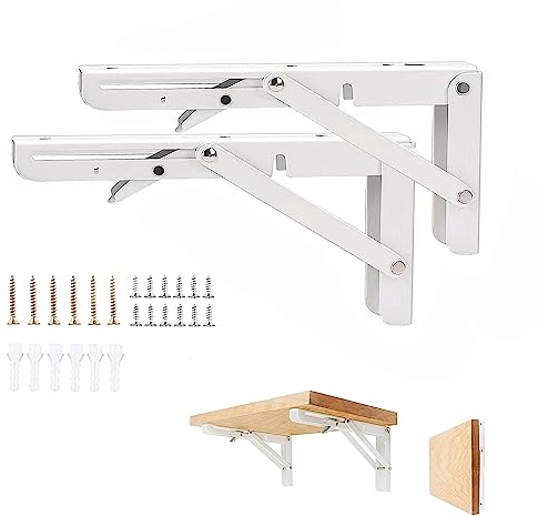Vebetter 2er Set Klappkonsole Schwerlast 350 mm, arretierbar, Weiß | 2er Set ; 90° sicher verriegelbar; platzsparend einklappbar; für Regal, Werkbank, Küche, Balkon und Büro
