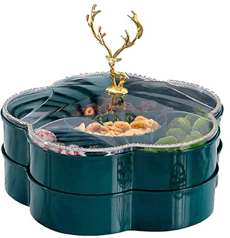Voihamy Divided Serving Platter - Candy And Nut Serving Container | Serving Trays And Platters With Elk Transparent Lid, 5 Compartment Design