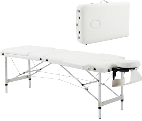 HOMCOM Table de Massage Pliante Charge Max. 225 Kg Blanc