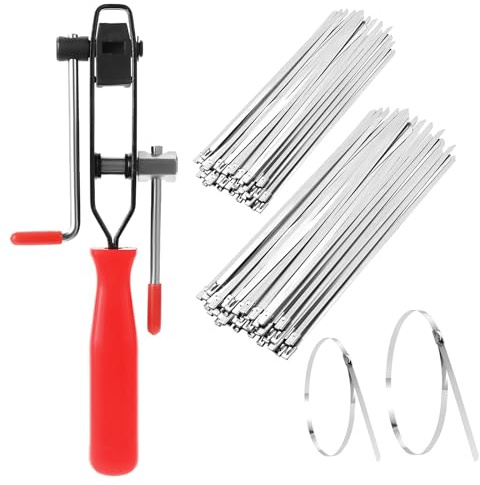 Gueenky 200 Stück Kabelbinder aus Edelstahl mit Zange, 4,6 x 200/300mm Metall Verriegelung, Werkzeug für Kabelbündelung und Fester Zaun