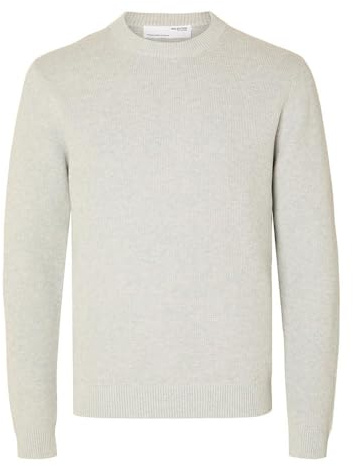 SELETED HOMME Herr Slhdane Ls Knit Structure Crew Neck Noos stickad tröja, Ljusgrå melange, M