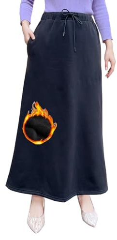 BETYFUL Jupe Longue DoubléE en Laine, Taille éLastique pour Femme, VêTements d'hiver Chauds avec Poches
