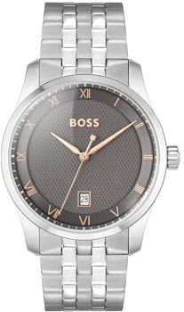 BOSS Analoge Quarzuhr für Herren der Principle Kollektion mit Leder- oder Edelstahlarmband, erhältlich in Schwarz, Braun, Grau, Grün und Blau