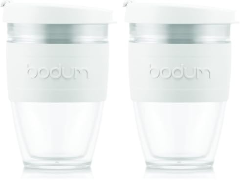 BODUM JOYCUP 11889-913S Double-Walled Travel Mug with Screw Lid 0.25 L Plastic, Off White (Pack of 2)