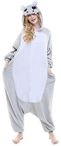 Venaster Pigiama Adulto Cosplay Animale Pyjamas Carnevale Onesies Abbigliamento da Casa Pagliaccetto Natale Grigio Ippopotamo Tutina Unisex Felpe con Cappuccio Monopezzi Uomo
