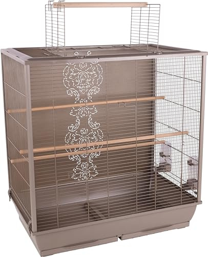 Flamingo Gabbia per uccelli - Voliera - Ibis Taupe – 78×48×81,5 cm – 4 posatoi in legno, 2 mangiatoie, più porte, apertura sul tetto, doppi cassetti estraibili