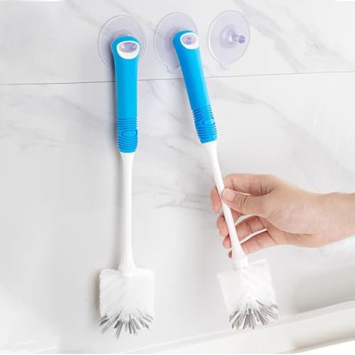 pofluany Long Handle Cup Brush Soft Flexible Bristle Bottle Brush with Long Handle Scratch-proof Multifunctional Cup Scrubber Glass Bottle Cleaning Tool Blue