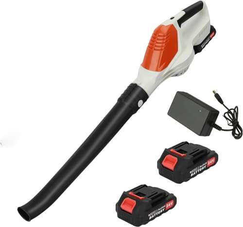 Akku-Laubbläser,Elektrischer Hand mit 2Batterien,5einstellbare Geschwindigkeiten,24V Batteriebetriebener Laubbläser,Leichter Leistungsstarker Gartenbläser für Rasen Terrasse (Weiß)