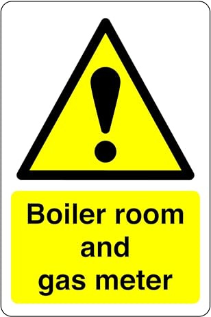 Safety First Display LTD Boiler room and gas metre sign - High tack self-adhesive sticker (600mm x 400mm) Viewing Distance within 20m.