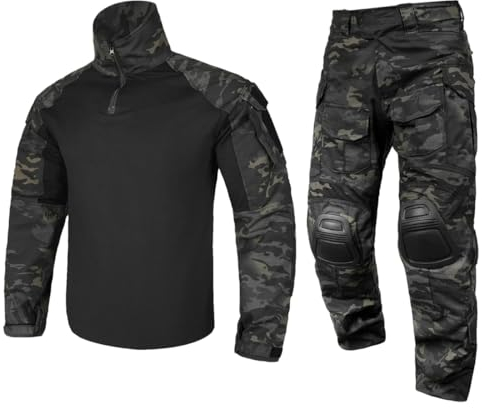 G3 Kampfuniform Tactical Camo1 Hemd- Und Hosen-Set Mit Knieschützern Für Jagd-Paintball-Kleidung Camo Schwarz