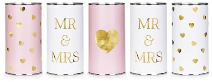PartyDeco Hochzeitsdosen für Auto 14x7cm 5er Set - Mr & Mrs Autodosen als Autoschmuck zur Hochzeit - Hochzeitsauto Deko & Auto Hochzeitsschmuck - Autodeko & Hochzeitsdeko - Weiß Rosa