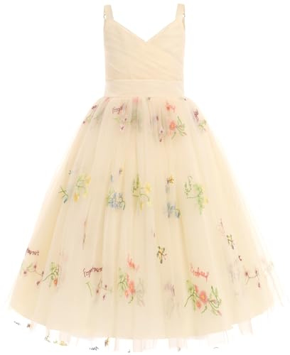 Odizli Vestido de princesa para niñas sin mangas con tirantes espagueti, escote en V, línea A, vestido de tul festivo para bodas, vestidos de dama de honor, 14 años