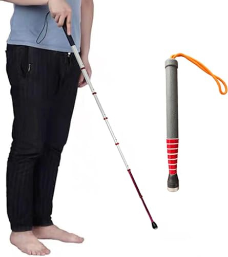 Faltbarer Blindenstock, Teleskop-Gehstock for Blinde – Gehstock aus Titanlegierung mit reflektierender Folie – Rutschfester Stock for Blinde und Sehbehinderte(129.5cm/51in)