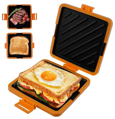 Microwavable Toastie Maker, Microwave Toasted Sandwich Maker Wireless Silicone Sandwich Grill Non-stick Coating & Rapid Heating Bread Baking Pan for Cooking Delicious Crispy Sandwiches (Orange)