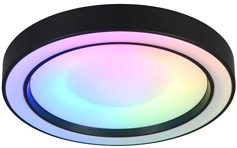 Reality Leuchten ARCO R65091432 Plafón LED, Plástico Negro Mate, 22 Watt LED, Cambio de Color, Mando a Distancia