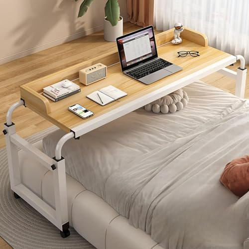 Überbettschreibtisch, King-Queen-Betttisch, Überbetttisch mit Rollen, höhenverstellbar 65–95 cm, Laptoptisch zum Lesen, Frühstücken, bettlägerig, ältere Menschen (Farbe: Eiche)