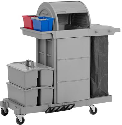ulsonix Carrello per pulizie Con sacco portabiancheria Scomparto con serratura - 2 secchi - 2 x doppio contenitore Secchio lavapavimenti professionale Carrello di servizio