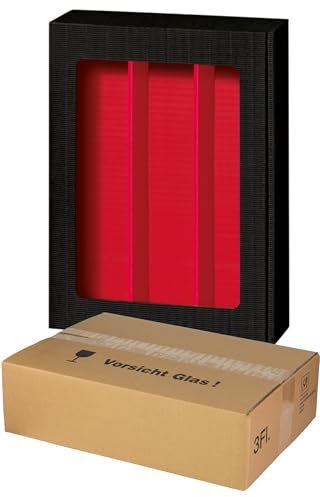 5x Wein-Versand-Set, 3er Flaschen Geschenkkarton mit Fenster Schwarz/Rot + zertifizierter Versandkarton