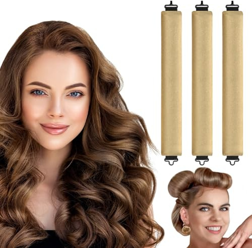 LOPHE 3 Stück Hitzefreie Lockenwickler, Overnight Blowout Locken Ohne Hitze, Hitzefreier Lockenstab für alle Haartypen,Mit Eisendraht DIY Heatless Curls Band Frisurenset Für Langes (Khaki)