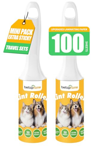 Extra klebrige Fusselrolle für Tierhaare, 100 Blatt, Fusselrollen für Reisen, robustes Papier, kleine Größe, einfache Tragbarkeit, Hunde- und Katzenhaar-Fusselrollen, Mega-Vorteilsset für Kleidung